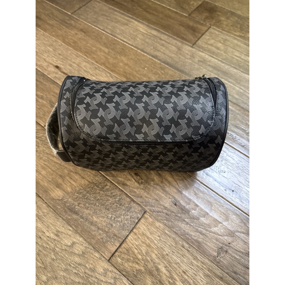 True Religion Coda Horseshoe Logo Toiletry Bag In Black And Gray Faux Leather‎